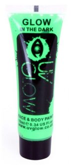 Glow in the dark schmink - groen - neon - tube - 10 ml - licht op bij uv licht - lichaam en gezicht
