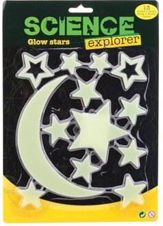 Glow in the Dark sterren/maan - 13x stuks - plafond en muur - Heelal stickers