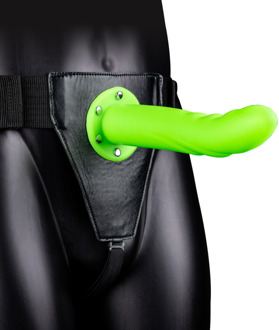 Glow in the Dark Textured Curved Hollow Strap-On - 8 / 20 cm - Neon Groen