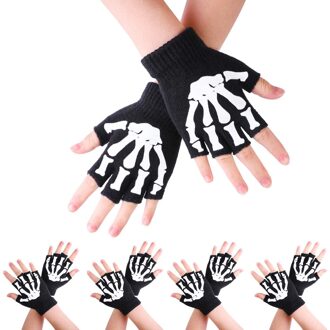 Glow Vingerloze Gebreide Gloves1/2/5 Pairs Kinderen Skelet Warm Glow In The Dark Vingerloze Gebreide Handschoenen Mitten Перчатки Детские 5paar