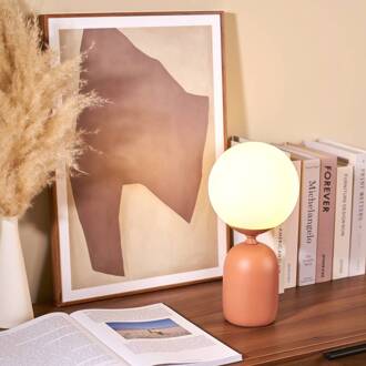 Glowing Charm tafellamp, keramische voet roest roestkleurig, opaalwit