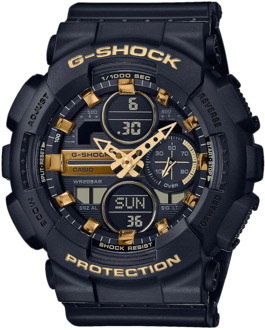 GMA-S140M-1AER  G-shock horloge zwart 3 hands / digitaal met gouden accenten
