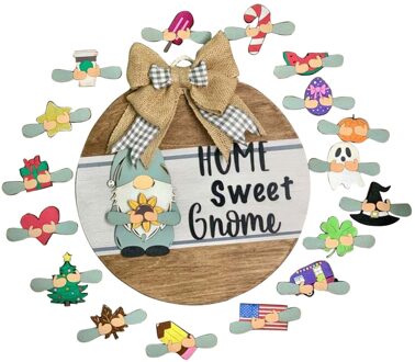 Gnome Deur Hanger Seizoensgebonden Welkom Teken Met Verwisselbare Stukken Voor Diy Voordeur Veranda Opknoping Handgemaakte C