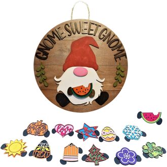 Gnome Deur Hanger Seizoensgebonden Welkom Teken Met Verwisselbare Stukken Voor Voordeur Veranda Opknoping Handgemaakte C50 F