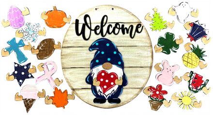 Gnome Deur Hanger Seizoensgebonden Welkom Teken Met Verwisselbare Stukken Voor Voordeur Veranda Opknoping Handgemaakte C50