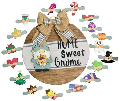 Gnome Deur Hanger Seizoensgebonden Welkom Teken Met Verwisselbare Stukken Voor Voordeur Veranda Opknoping Handgemaakte C50