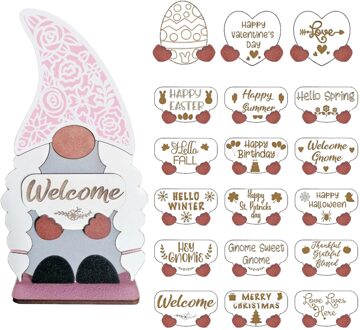 Gnome Deur Hanger Seizoensgebonden Welkom Teken Met Verwisselbare Stukken Voor Voordeur Veranda Opknoping Handgemaakte C50