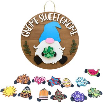 Gnome Deur Hanger Seizoensgebonden Welkom Teken Met Verwisselbare Stukken Voor Voordeur Veranda Opknoping Handgemaakte C50