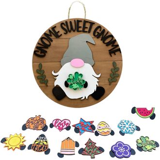 Gnome Deur Hanger Seizoensgebonden Welkom Teken Met Verwisselbare Stukken Voor Voordeur Veranda Opknoping Handgemaakte C50