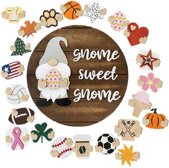 Gnome Deur Hanger Seizoensgebonden Welkom Teken Met Verwisselbare Stukken Voor Voordeur Veranda Opknoping Handgemaakte C50