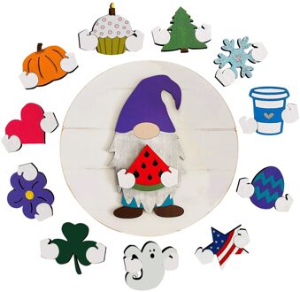 Gnome Deur Hanger Seizoensgebonden Welkom Teken Met Verwisselbare Stukken Voor Voordeur Veranda Opknoping Handgemaakte C50