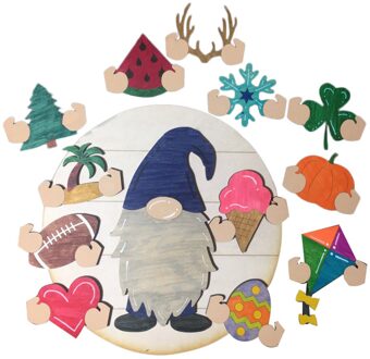 Gnome Deur Hanger Seizoensgebonden Welkom Teken Met Verwisselbare Stukken Voor Voordeur Veranda Opknoping Handgemaakte C50