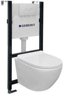 Go Aquaflow toiletset rimfree bestaande uit Geberit inbouwreservoir, met softclose toiletzitting quick release en bedieningsplaat wit