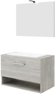 Go by Van Marcke Badkamermeubelset Van Marcke Limone Compleet Set 80 cm Grijs Eiken Met Spiegel Go by Van Marcke