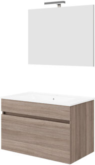 Go by Van Marcke Badkamermeubelset Van Marcke RIVA Compleet Set 80 cm Rook Eik Met Spiegel Go by Van Marcke