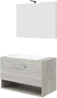 Go by Van Marcke Badkamermeubelset Van Marcke RIVA Compleet Set 80CM Rook Eik Met Spiegel Bruin