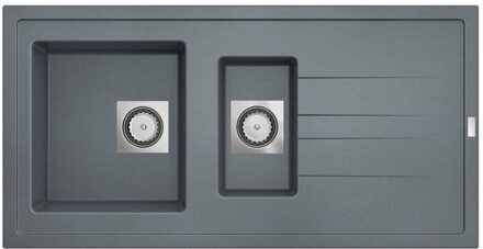 Go by Van Marcke Go Molto inbouwspoeltafel composiet met 15 bakken met afdruip 980 x 500 mm met vierkante manuele plug omkeerbaar grijs onderkast 80 cm