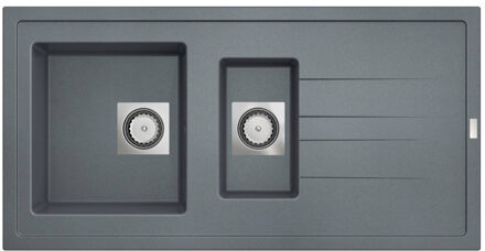 Go by Van Marcke Go Molto inbouwspoeltafel composiet met 15 bakken met afdruip 980 x 500 mm met vierkante manuele plug omkeerbaar grijs onderkast 80 cm