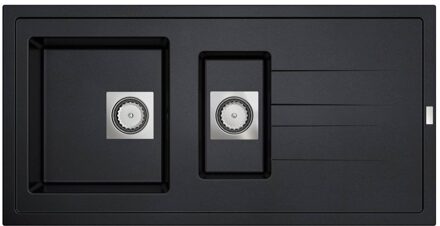 Go by Van Marcke Go Molto inbouwspoeltafel composiet met 15 bakken met afdruip 980 x 500 mm met vierkante manuele plug omkeerbaar zwart onderkast 80 cm