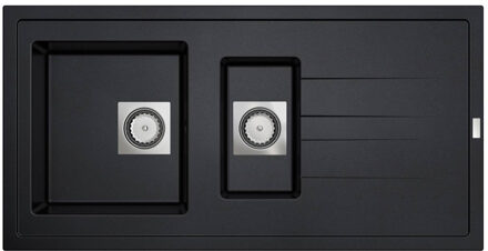 Go by Van Marcke Go Molto inbouwspoeltafel composiet met 15 bakken met afdruip 980 x 500 mm met vierkante manuele plug omkeerbaar zwart onderkast 80 cm