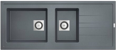 Go by Van Marcke Go Molto inbouwspoeltafel composiet met 2 bakken met afdruip 1170 x 500 mm met vierkante manuele plug omkeerbaar grijs onderkast 80 cm