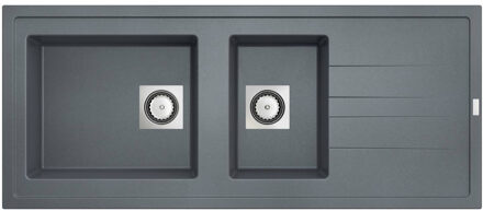 Go by Van Marcke Go Molto inbouwspoeltafel composiet met 2 bakken met afdruip 1170 x 500 mm met vierkante manuele plug omkeerbaar grijs onderkast 80 cm