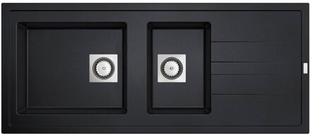 Go by Van Marcke Go Molto inbouwspoeltafel composiet met 2 bakken met afdruip 1170 x 500 mm met vierkante manuele plug omkeerbaar zwart onderkast 80 cm