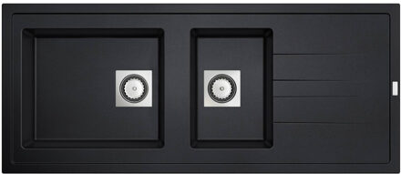 Go by Van Marcke Go Molto inbouwspoeltafel composiet met 2 bakken met afdruip 1170 x 500 mm met vierkante manuele plug omkeerbaar zwart onderkast 80 cm