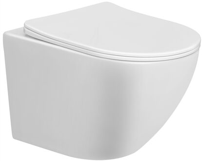 Go by Van Marcke Perl II - hangtoilet - PACK - 49.3x36cm - zonder spoelrand - keramiek - met dunne softclose en take-off zitting - glans wit 20059313 Wit glans