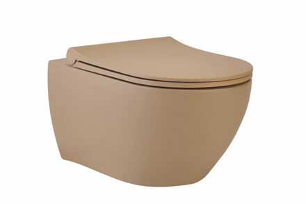 Go by Van Marcke wandtoilet - 53x36x35cm - met softclose & quickrelease zitting - porselein mat latte Latte mat