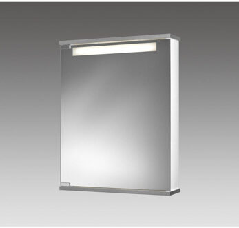 Go Cento LS spiegelkast 50x65x14 cm MDF wit lamp T5 8W spiegeldeur in kristalglas met satijnen lichtvenster verstelbare glazen legplanken 1 stopcontact