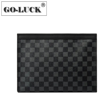 GO-LUCK Brand Design 10' Business Commute Men Clutch Bag Men's Handbag Leather Handhold Ipad Wallet Cell Phone Pack