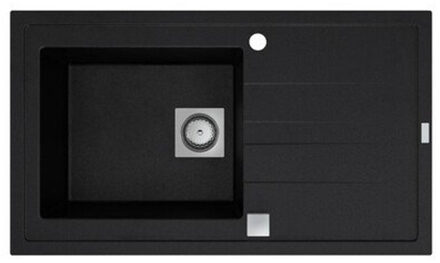 Go Molto inbouwspoeltafel composiet met 1 bak met afdruip 860 x 500 mm met vierkante manuele plug omkeerbaar zwart onderkast 50 cm