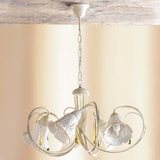 Gocce - zwaaiende keramiek-hanglamp crème, wit, goud