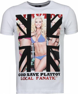 God Save Playtoy - Rhinestone T-shirt - Wit - Maten: XL