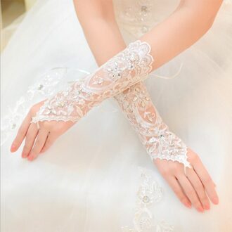 Goedkope Gratis Grootte Witte Vingerloze Rhinestone Lace Bridal Handschoenen Bruiloft Accessoires Gemaakt In China
