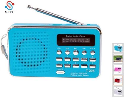 Goedkope T-205 Mini Draagbare Fm Radio Oplaadbare Digitale Led MP3 Speaker Speler Ondersteuning Tf Sd-kaart Spelen Aux-ingang Luidspreker blauw