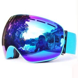 GOG-3100 Dubbele Lagen UV400 Anti-Fog Gepolariseerde Ski Bril Voor Mannen Vrouwen Grote Ski Masker Bril Voor Skiën Helm sneeuw Snowboard blauw