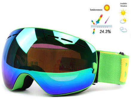 GOG-3100 Dubbele Lagen UV400 Anti-Fog Gepolariseerde Ski Bril Voor Mannen Vrouwen Grote Ski Masker Bril Voor Skiën Helm sneeuw Snowboard kader groen