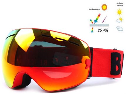 GOG-3100 Dubbele Lagen UV400 Anti-Fog Gepolariseerde Ski Bril Voor Mannen Vrouwen Grote Ski Masker Bril Voor Skiën Helm sneeuw Snowboard rood