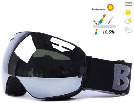 GOG-3100 Dubbele Lagen UV400 Anti-Fog Gepolariseerde Ski Bril Voor Mannen Vrouwen Grote Ski Masker Bril Voor Skiën Helm sneeuw Snowboard zilver