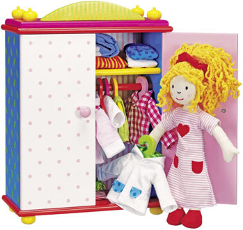 Goki aankleedpop karry met kledingkast en 7 outfits Multikleur