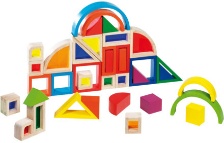 Goki Bouwstenen: REGENBOOG met VENSTERS 34,5x26x4cm, 37-delig, ho