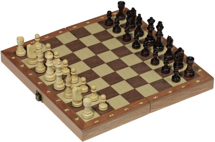 Goki Schaakbord - 30 x 30 cm - hout - opvouwbaar - schaakspel - schaken