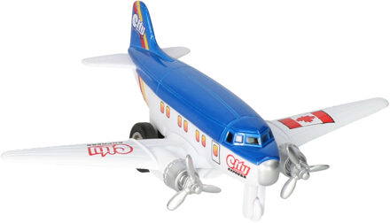 Goki Speelgoed Vliegtuig - 12 cm - blauw - dubbele propeller - pull back motor