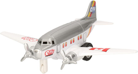 Goki Speelgoed Vliegtuig - 12 cm - grijs - dubbele propeller - pull back motor