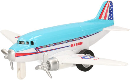 Goki Speelgoed Vliegtuig - 12 cm - turquoise - dubbele propeller - pull back motor