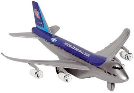 Goki Speelgoed Vliegtuig - 19 cm - blauw - licht en geluid - kinderen - pull back motor