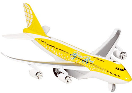 Goki Speelgoed Vliegtuig - 19 cm - geel - licht en geluid - kinderen - pull back motor