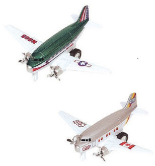 Goki Speelgoed Vliegtuigjes - 2x stuks - 12 cm - groen en grijs - dubbele propeller